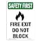 Signmission OSHA Sign, Fire Exit Do Not Block W/ Symbol, 14in X 10in Rigid Plastic, 10" W, 14" L, Portrait OS-SF-P-1014-V-11116 - alternate 1
